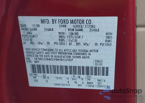 2009 Ford Escape Limited из США, поврежденный, VIN 1FMCU94G19KB13157